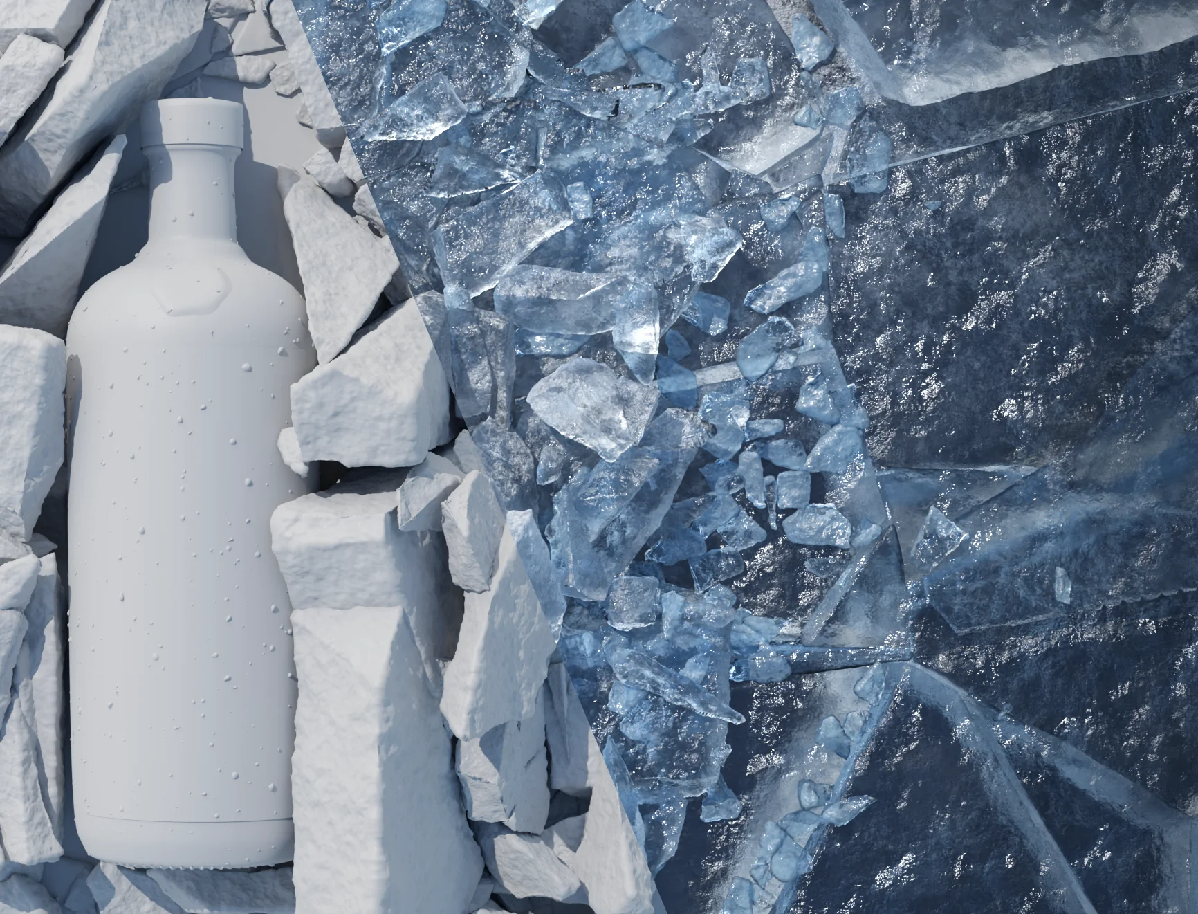 Absolut — clay render, lighting and material study