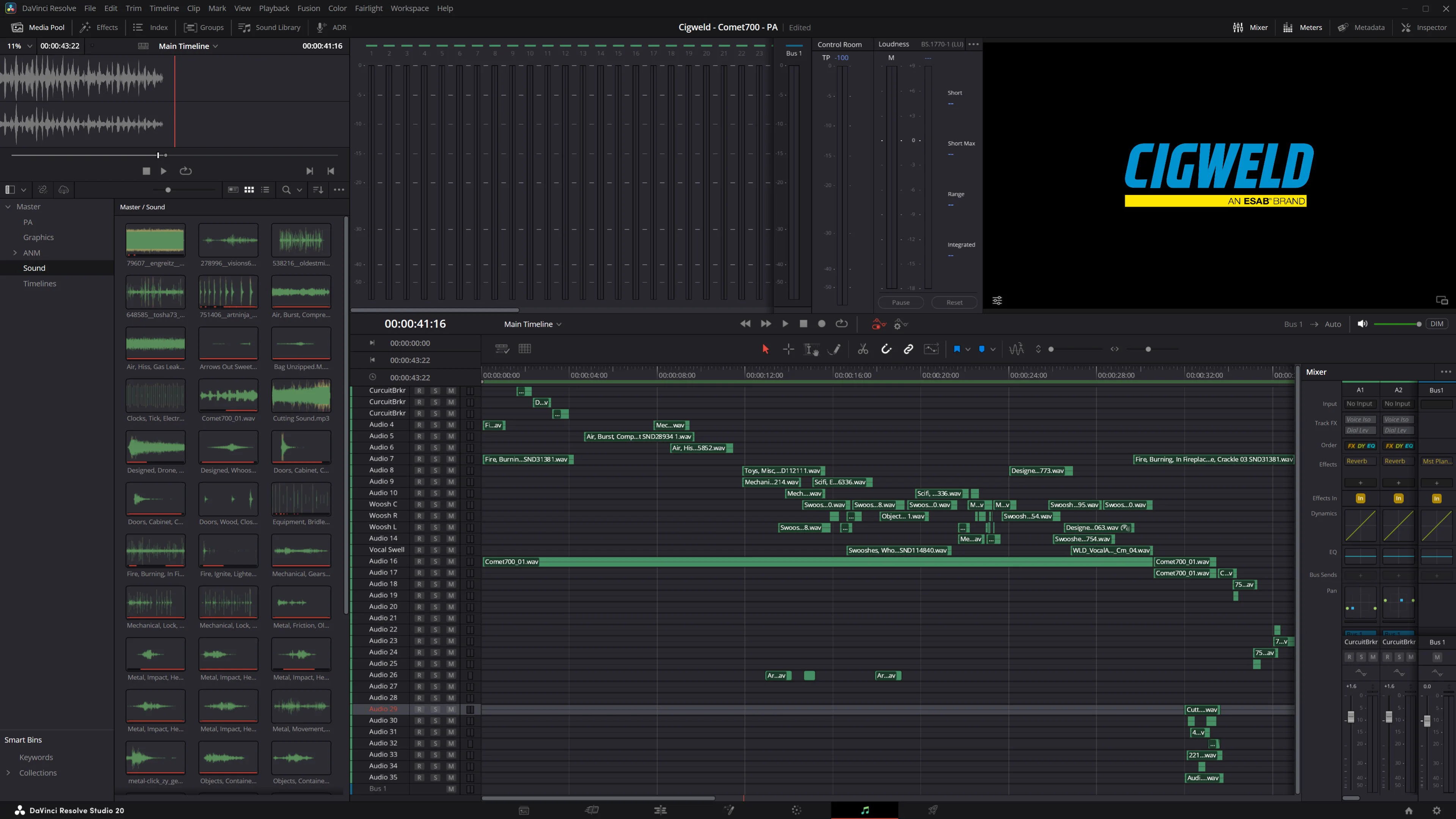 DaVinci Resolve sound design session for COMET 700